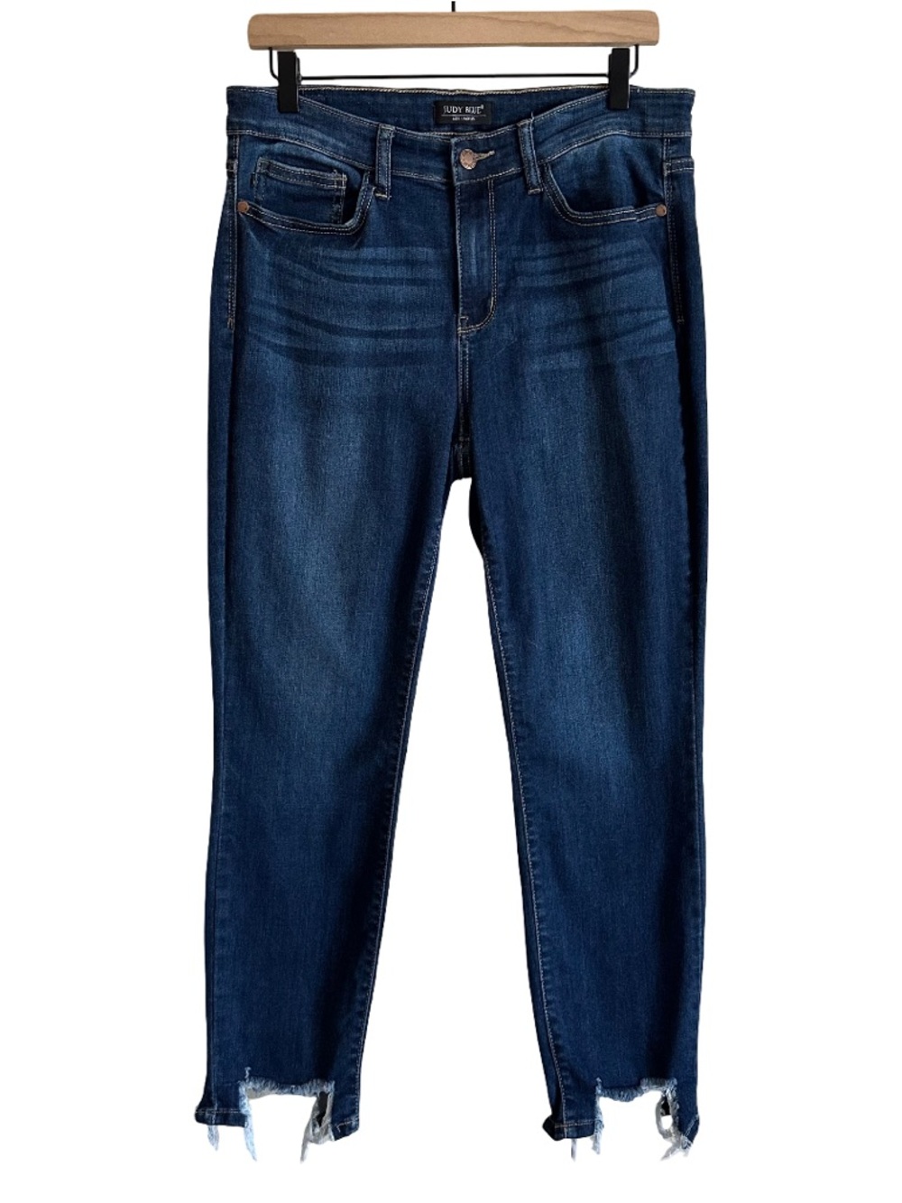 Judy Blue Juliette Mid Rise Sharkbite Relaxed Fit Jeans JB82227DK Stretch 11 30